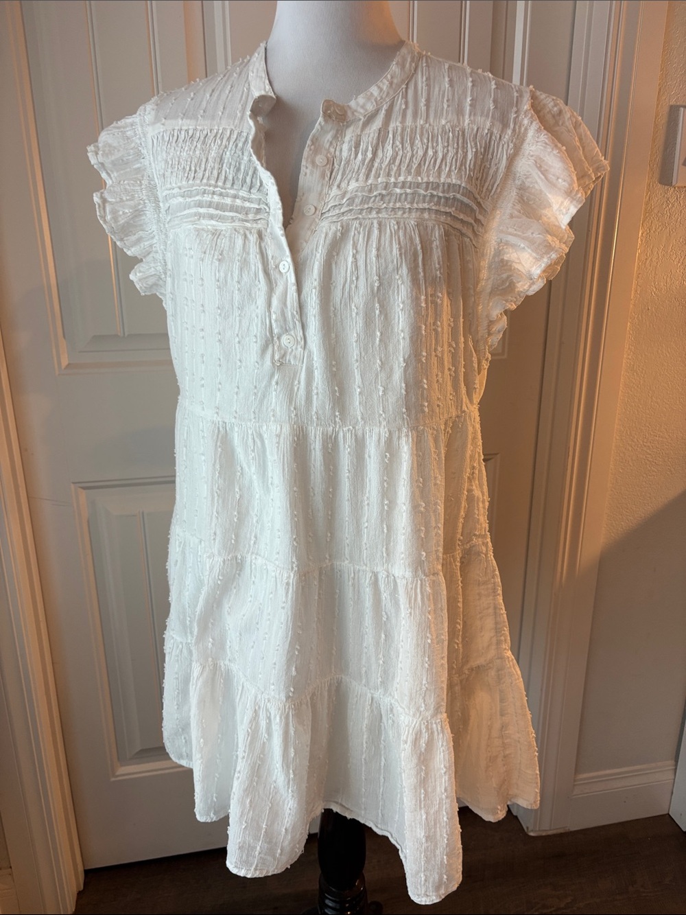 White Textured Tiered Cotton Dress - Lightweight Summer Style 100% cotton